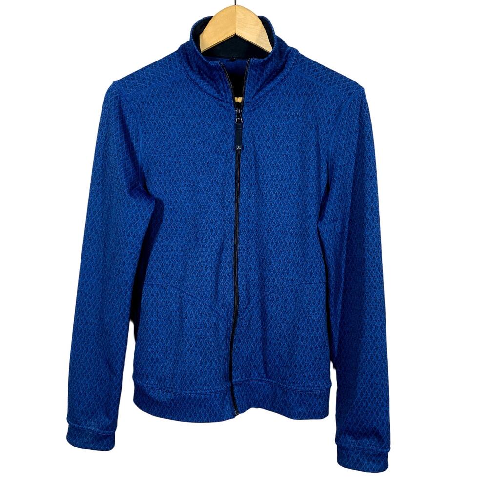 Prana Full Zip Athletic Jacket Mock Neck Blue Sport Casual Diamond - M